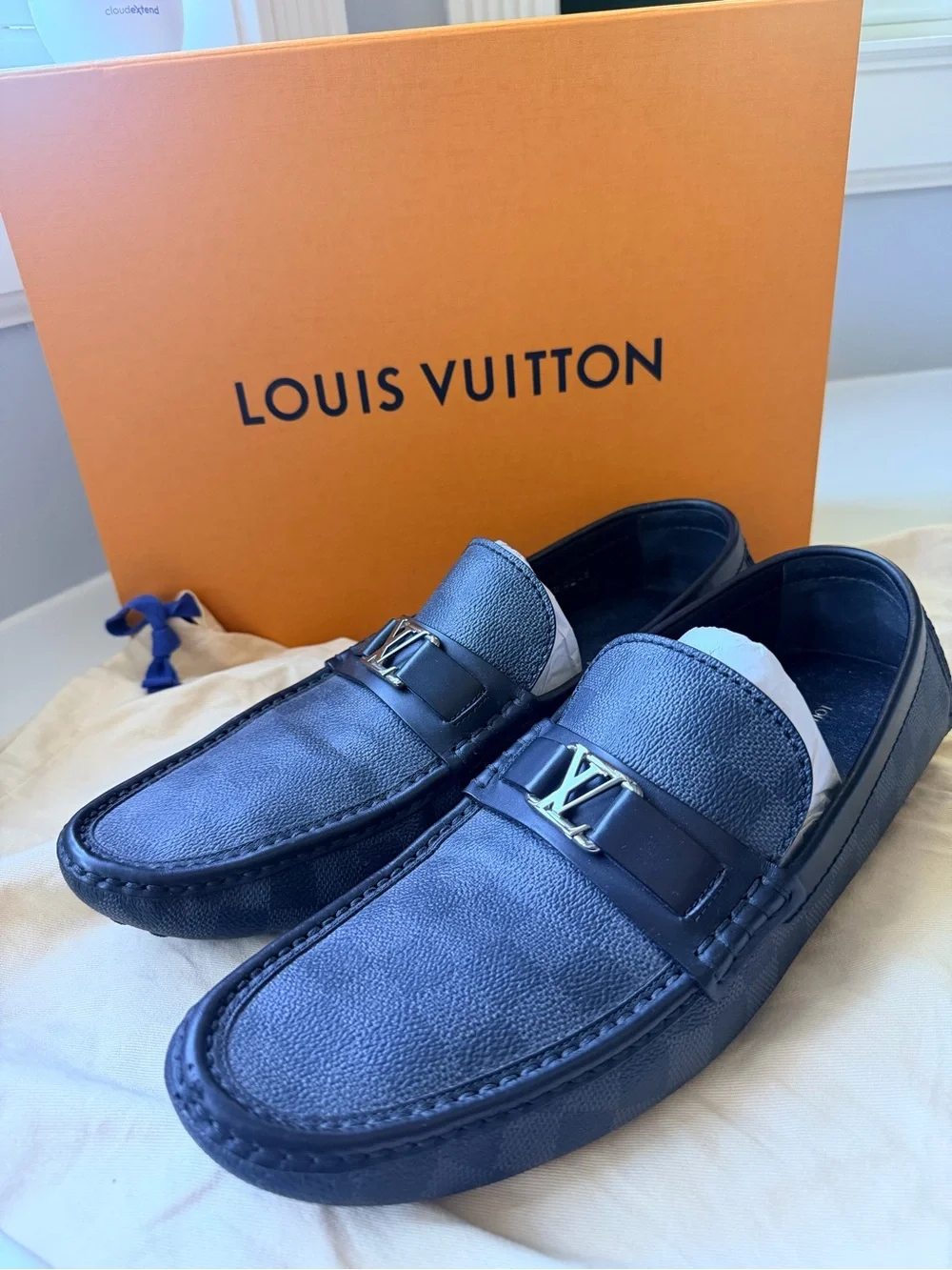 Louis Vuitton Men’s Hockenheim Moccasin Loafer in DAMIER Graphite in excellent